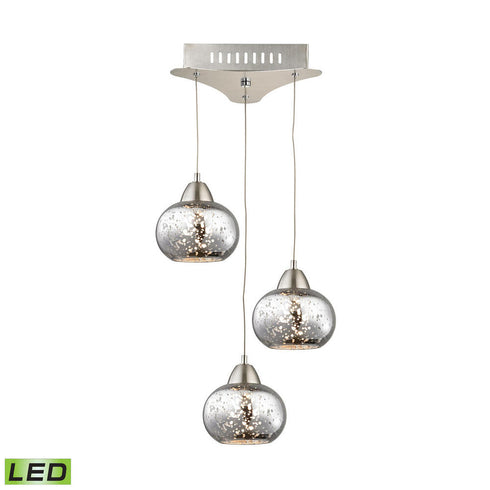Elk 3 Light Ciotola Single LED Pendant Complete with Mecury Glass Shade and Holder in Satin Nickel Finish Model: LCA403-113-16M