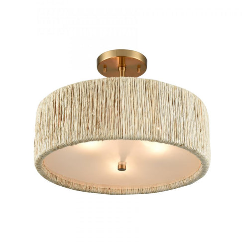 Elk Abaca 16.75 Inch Wide 3 Light Semi Flush Mount Satin Brass Model: 32469/3