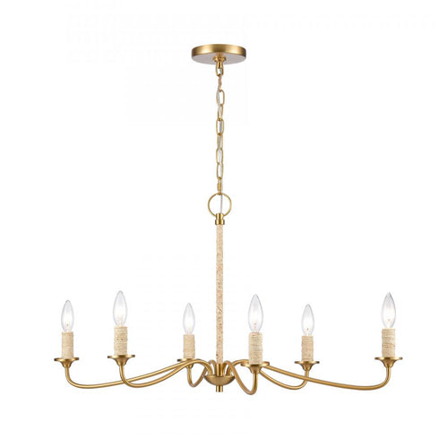Elk Abaca 32 Inch Wide 6 Light Chandelier in Brushed Gold Model: 32485/6