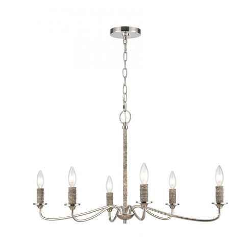 Elk Abaca 32 Inch Wide 6 Light Chandelier in Polished Nickel Model: 32482/6