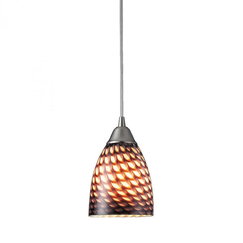 Elk Arco Baleno 5 Inch Wide 1 Light Pendant in Satin Nickel with Cocoa Glass Model: 416-1C