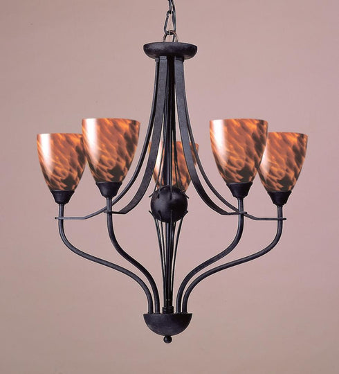 Elk Classico 26 Inch Wide 5 Light Chandelier in Dark Rust with Espresso Glass Model: 404-5ES