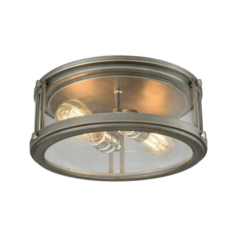 Elk Coby 2 Light Flush Mount in Polished Nickel and Weathered Zinc with Clear Glass in Polished Nickel Weathered Zinc Finish Model: 11880/2