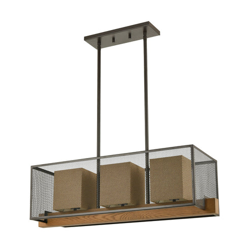 Elk Crossbeam ISLAND LIGHT in Oil Rubbed Bronze Medium Oak Medium Oak Finish Model: 33346/3
