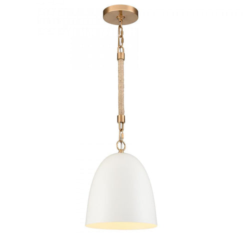 Elk Downington 8.75 Inch Wide 1 Light Mini Pendant in Brushed Brass with Matte White Model: 47811/1
