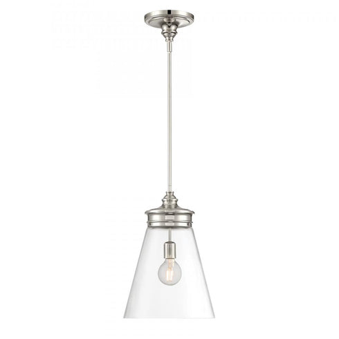 Elk Emma 12 Inch Wide 1 Light Pendant in Polished Nickel Model: 4811-PN-CL