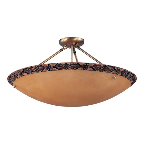 Elk Engraver's 5 Light PENDANT in Antique Brass Finish Model: 9645/5
