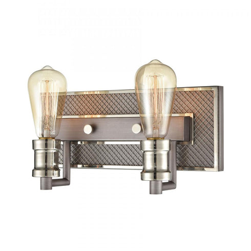Elk Gridiron VANITY LIGHT in Weathered Zinc Polished Nickel Polished Nickel Finish Model: 15492/2