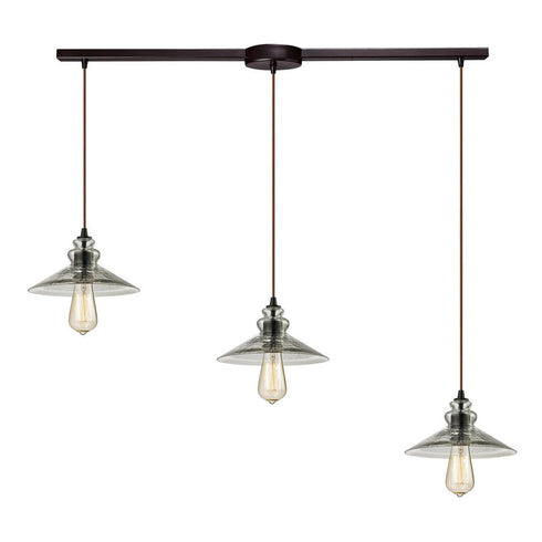 Elk Hammered Glass 3 Light MINI PENDANT in Oil Rubbed Bronze Finish Model: 10332/3L