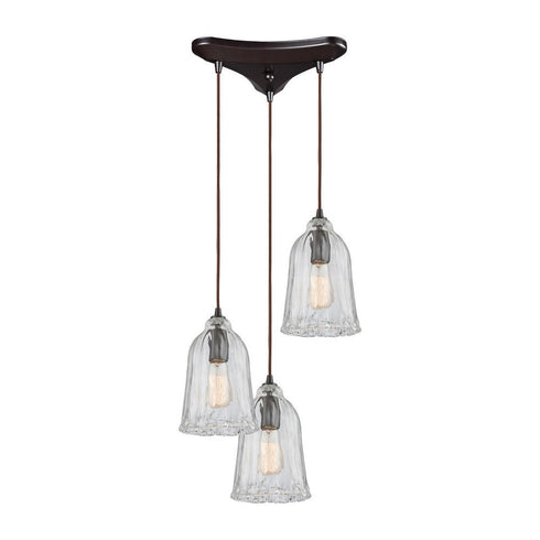 Elk Hand Formed Glass 3 Light MINI PENDANT in Oil Rubbed Bronze Finish Model: 10671/3