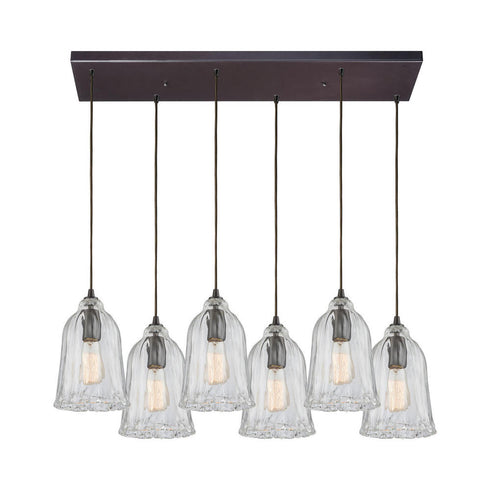 Elk Hand Formed Glass 6 Light MINI PENDANT in Oil Rubbed Bronze Finish Model: 10671/6RC