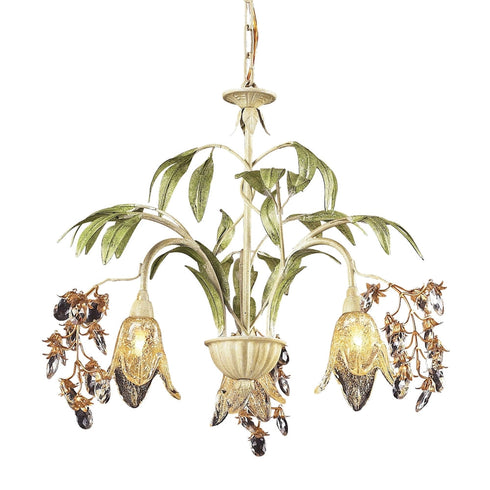 Elk Huarco 3 Light Chandelier in Seashell and in Sage Green with Floral shaped Glass Model: 86052