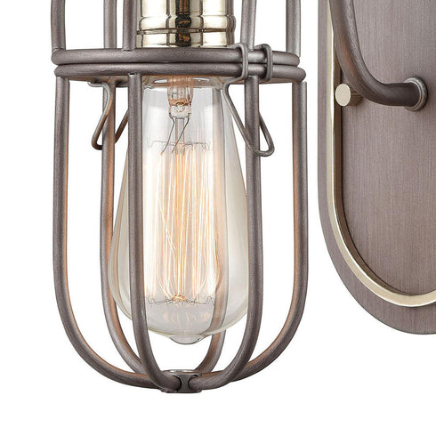 Elk Industrial Cage VANITY LIGHT in Weathered Zinc Polished Nickel Polished Nickel Finish Model: 55061/1