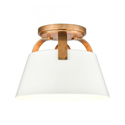 Elk Jepson 9.5 Inch Wide 1 Light Semi Flush Mount in Matte White with Antique Gold Model: 90190/1