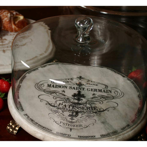 Elk Marble Patisserie Cloche and Marble Stand in Gold Writing Base Model: MP001-BASE