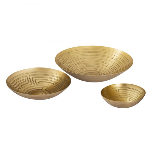 Elk Maze Etched Bowl Set of 3 Brass in Antique Brass Finish Model: H0807-10673/S3