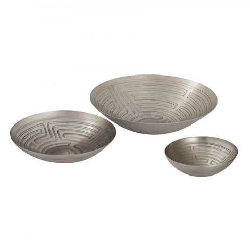 Elk Maze Etched Bowl Set of 3 Nickel in Antique Nickel Finish Model: H0807-10671/S3