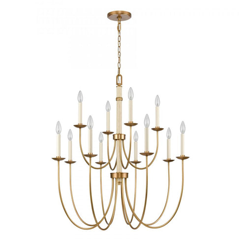 Elk Neville 34 Inch Wide 12 Light Chandelier Natural Brass Model: 89719/8+4
