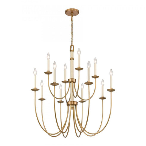 Elk Neville 34 Inch Wide 12 Light Chandelier Natural Brass Model: 89719/8+4