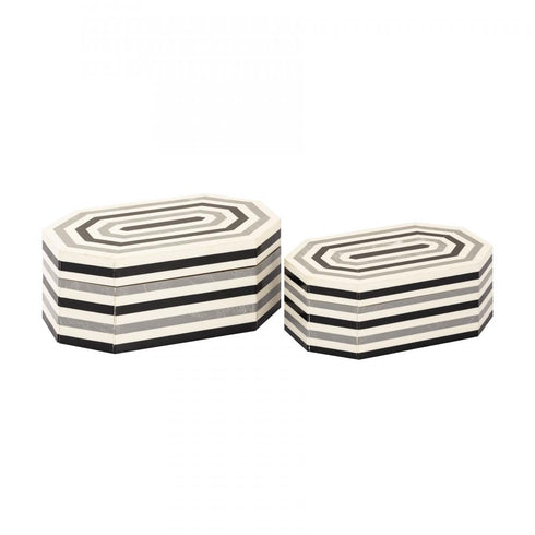 Elk Octagonal Striped Box Set of 2 in White (2 pack) (2 pack) Model: H0807-9768/S2
