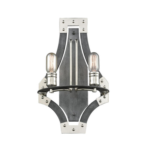 Elk Riveted Plate 2 Light SCONCE in Silverdust Iron Polished Nickel Polished Nickel Finish Model: 15230/2