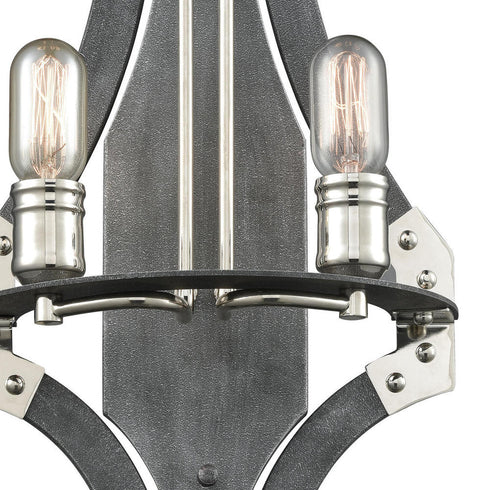 Elk Riveted Plate 2 Light SCONCE in Silverdust Iron Polished Nickel Polished Nickel Finish Model: 15230/2