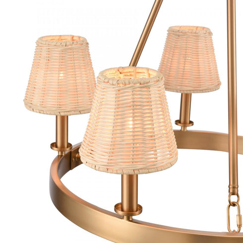 Elk Rydell 24.5 Inch Wide 5 Light Chandelier in Brushed Gold and Rattan Model: EC89756/5