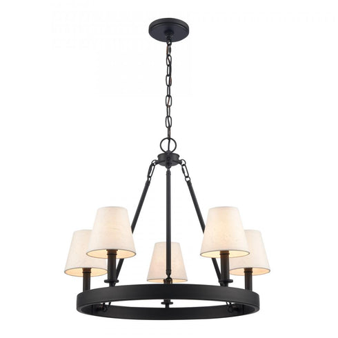 Elk Rydell 24.5 Inch Wide 5 Light Chandelier in Matte Black and Parchment Model: EC89766/5