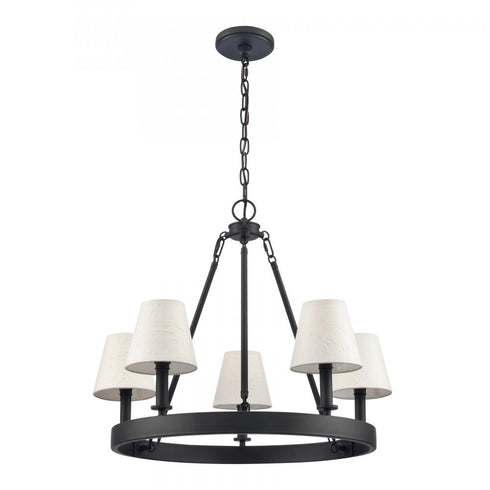 Elk Rydell 24.5 Inch Wide 5 Light Chandelier in Matte Black and Parchment Model: EC89766/5