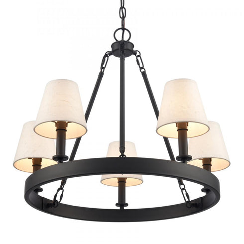 Elk Rydell 24.5 Inch Wide 5 Light Chandelier in Matte Black and Parchment Model: EC89766/5