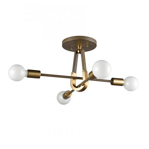 Elk Sabine 20 Inch Wide 4 Light Semi Flush Mount Pecan with Brushed Gold Model: 69324/4