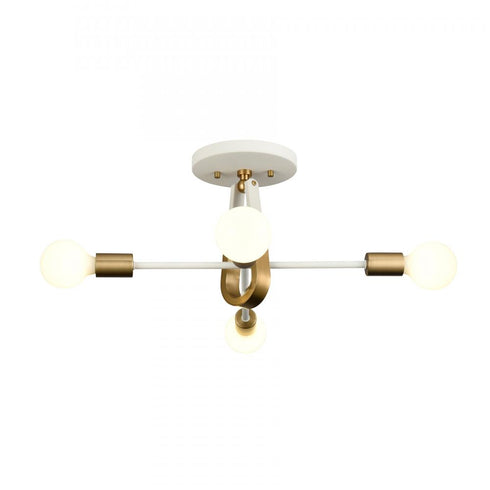 Elk Sabine 20 Inch Wide 4 Light Semi Flush Mount Textured White with Brushed Gold Model: 69314/4