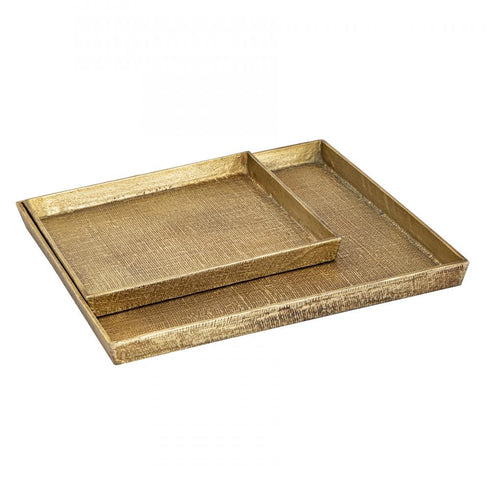 Elk Square Linen Texture Tray Set of 2 Brass in Antique Brass Finish Model: H0807-10664/S2