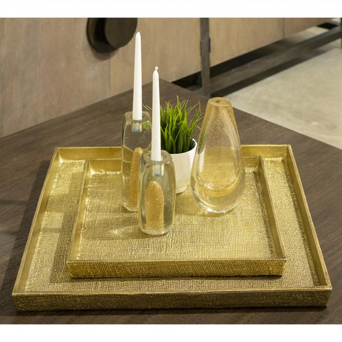 Elk Square Linen Texture Tray Set of 2 Brass in Antique Brass Finish Model: H0807-10664/S2