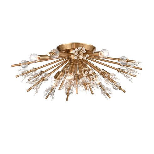 Elk Starburst 26 Inch Wide 8 Light Semi Flush Mount in Satin Brass Model: 12764/8