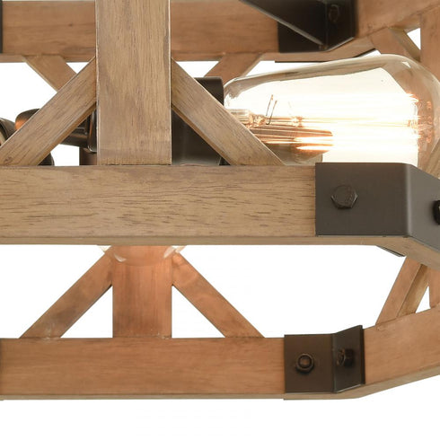 Elk Structure 3 Light SEMI FLUSH MOUNT in Oil Rubbed Bronze Natural Wood Natural Wood Finish Model: 33321/3