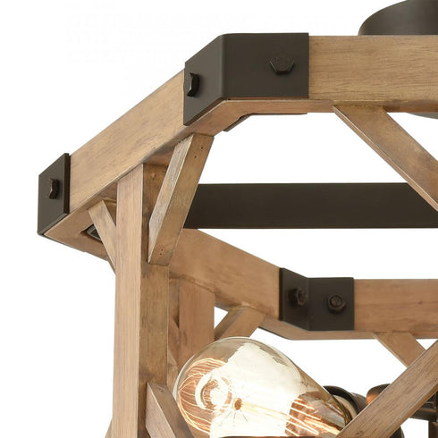 Elk Structure 3 Light SEMI FLUSH MOUNT in Oil Rubbed Bronze Natural Wood Natural Wood Finish Model: 33321/3