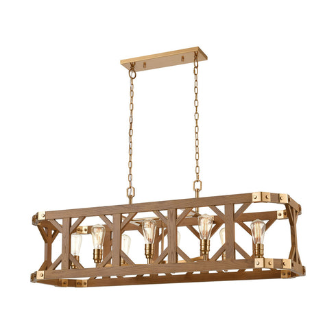 Elk Structure ISLAND LIGHT in Satin Brass Medium Oak Medium Oak Finish Model: 33325/8