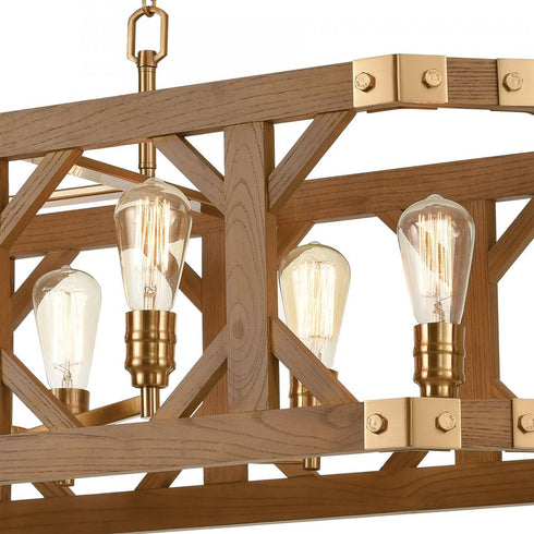 Elk Structure ISLAND LIGHT in Satin Brass Medium Oak Medium Oak Finish Model: 33325/8