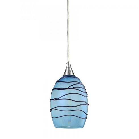Elk Vines 5 Inch Wide 1 Light Pendant Satin Nickel with in Blue Glass Model: 31348/1BL