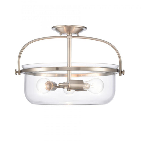 Elk Wentworth 17 Inch Wide 3 Light Semi Flush Mount Brushed Nickel Model: 89453/3
