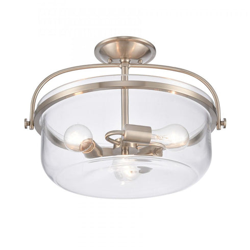 Elk Wentworth 17 Inch Wide 3 Light Semi Flush Mount Brushed Nickel Model: 89453/3