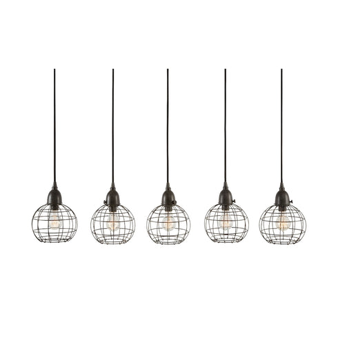 Elk Wire Ball 5 Light Linear Mini Pendant Fixture in Black Finish Model: 225064