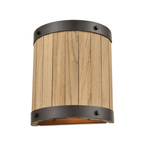 Elk Wooden Barrel 2 Light SCONCE in Oil Rubbed Bronze Natural Wood Natural Wood Finish Model: 33360/2