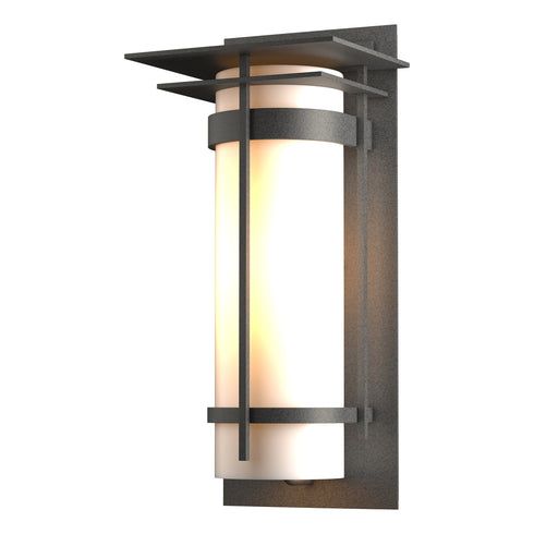 Hubbardton Forge Banded with Top Plate Large Outdoor Sconce in Coastal Oil Rubbed Bronze Finish Model: 305994-SKT-14-GG0037