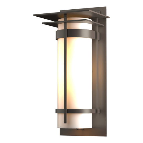 Hubbardton Forge Banded with Top Plate Large Outdoor Sconce in Coastal Oil Rubbed Bronze Finish Model: 305994-SKT-14-GG0037