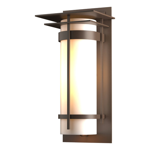 Hubbardton Forge Banded with Top Plate Large Outdoor Sconce in Coastal Oil Rubbed Bronze Finish Model: 305994-SKT-14-GG0037