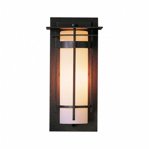 Hubbardton Forge Banded with Top Plate Small Outdoor Sconce in Coastal Oil Rubbed Bronze Finish Model: 305992-SKT-14-GG0066