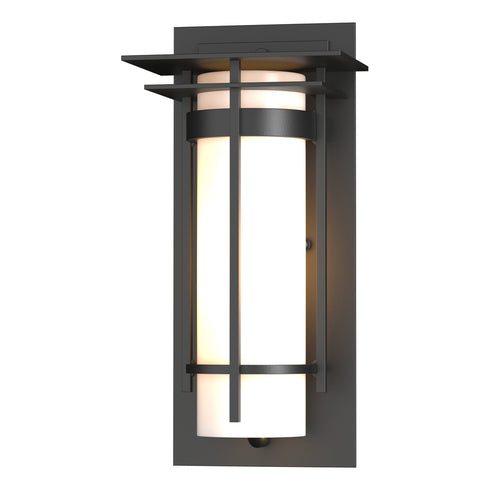 Hubbardton Forge Banded with Top Plate Small Outdoor Sconce in Coastal Oil Rubbed Bronze Finish Model: 305992-SKT-14-GG0066