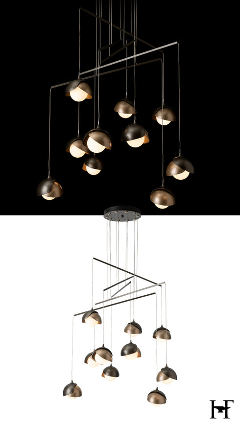 Hubbardton Forge Brooklyn 10 Light Double Shade Mobile Pendant in Dark Smoke Finish Model: 131155-SKT-STND-07-84-GG0711